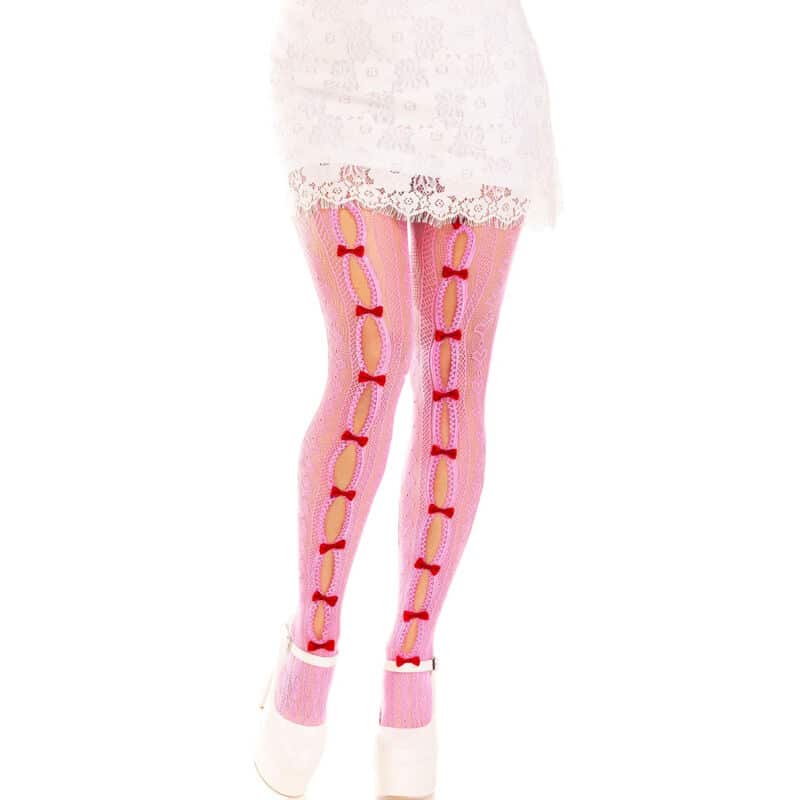 LEG AVENUE – MEDIAS CON ABERTURAS CORAZON  LAZOS ROSA